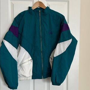 Vintage Women’s Adidas Teal and White  Windbreaker LARGE